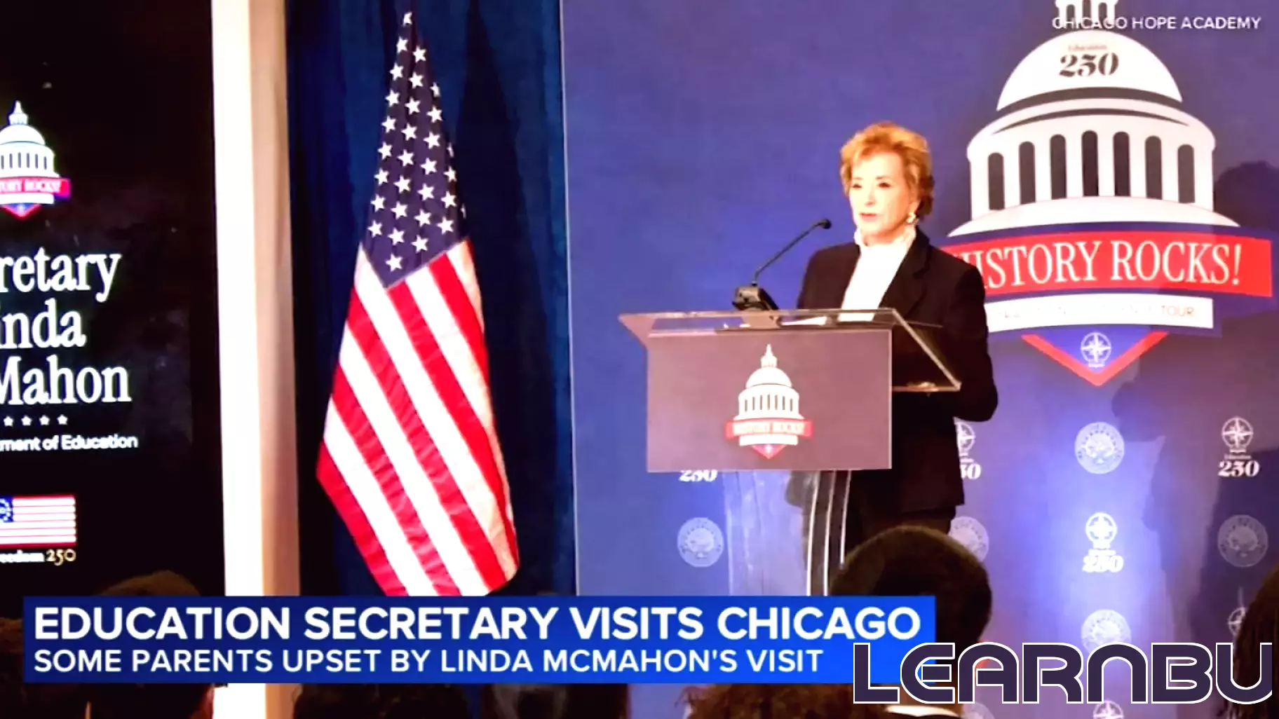 Education Secretary Linda McMahon visits Chicago private school to promote US history