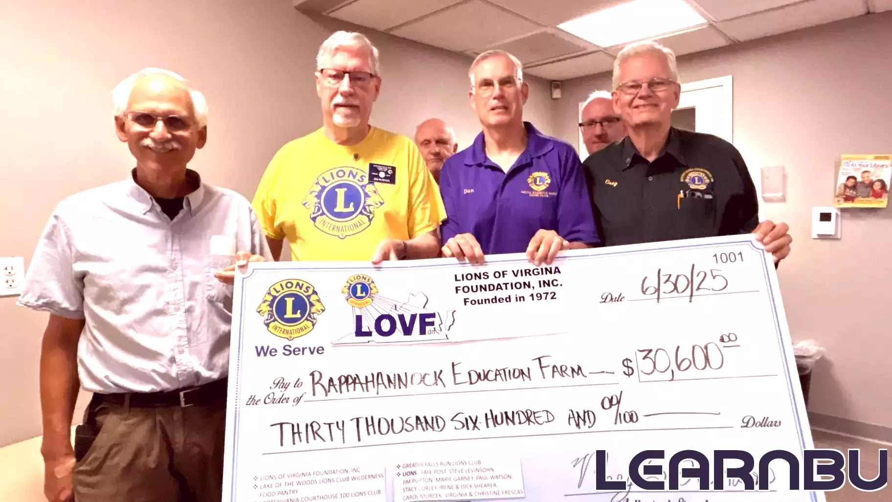Lions of District 24-L Present Generous Donation for Rappahannock Education Farm Barn